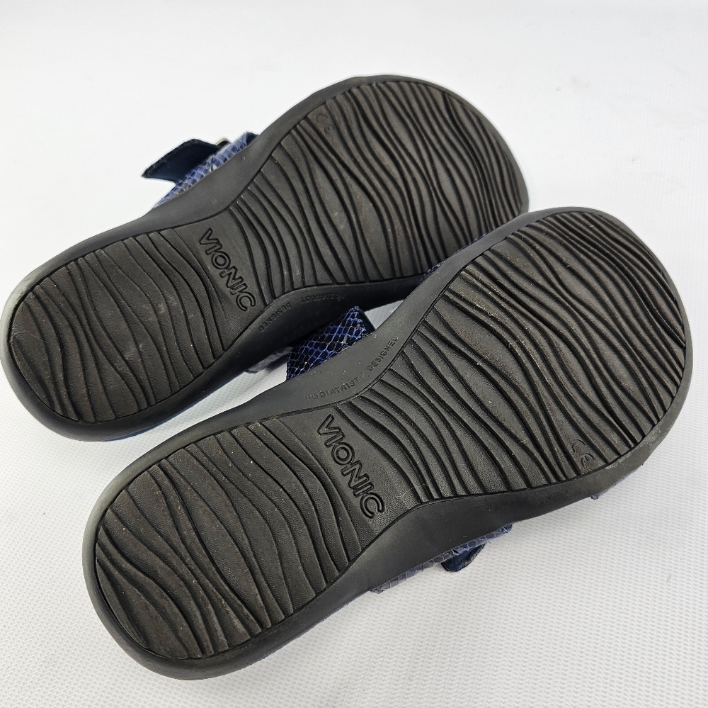 Vionic Skylar Women Adjustable Slide Orthotic Sandals Navy Snak Skin Embossed 7W - Picture 6 of 6